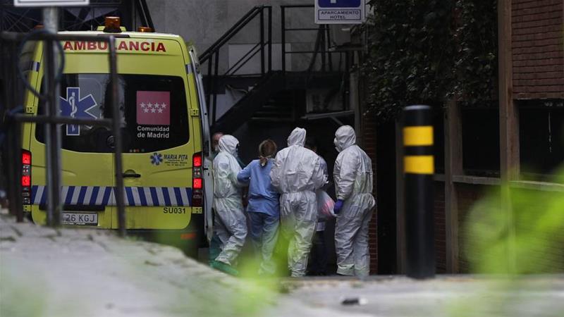  Coronavirus Patients Lay On The Floor At Overrun Hospital in Madrid